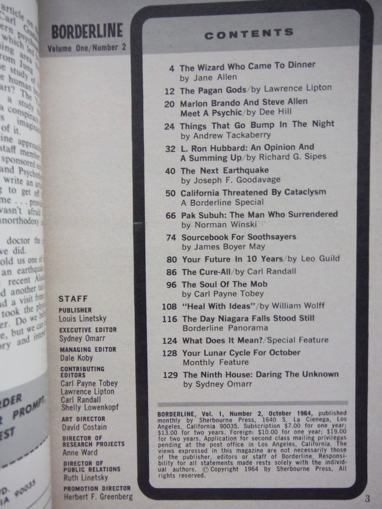 Image 1 of Borderline Vol. 1 No. 2 October 1964 (The Magazine Which Dares The Unknown)