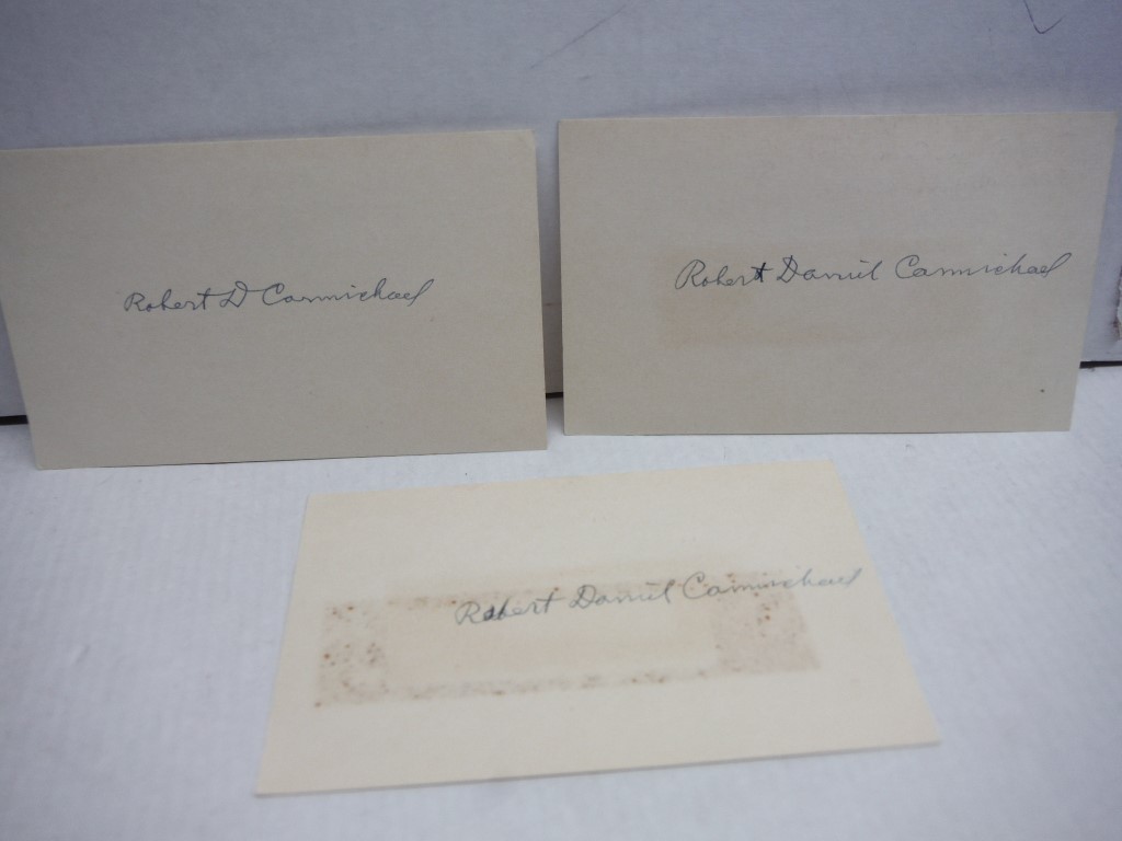 3 Autographs of Robert D Carmichael.