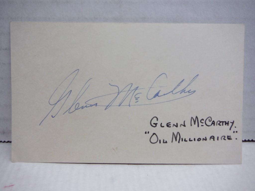 1 autograph of Glenn McCarthy.