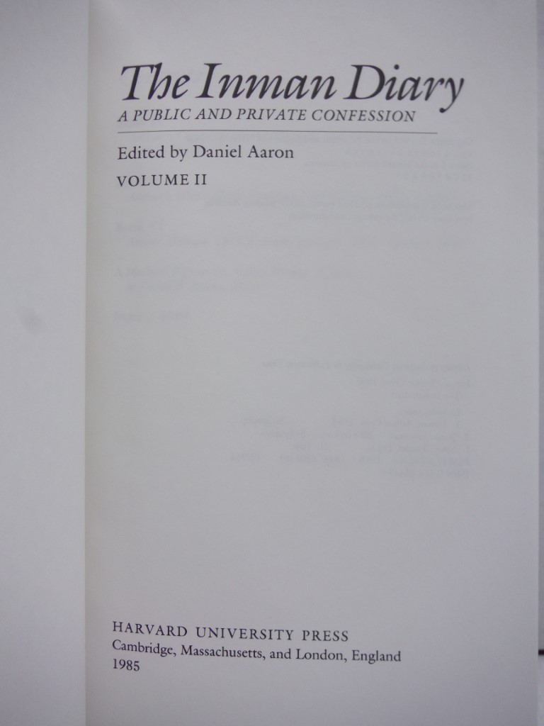 Image 2 of The Inman Diary: A Public and Private Confession, 2 volume set