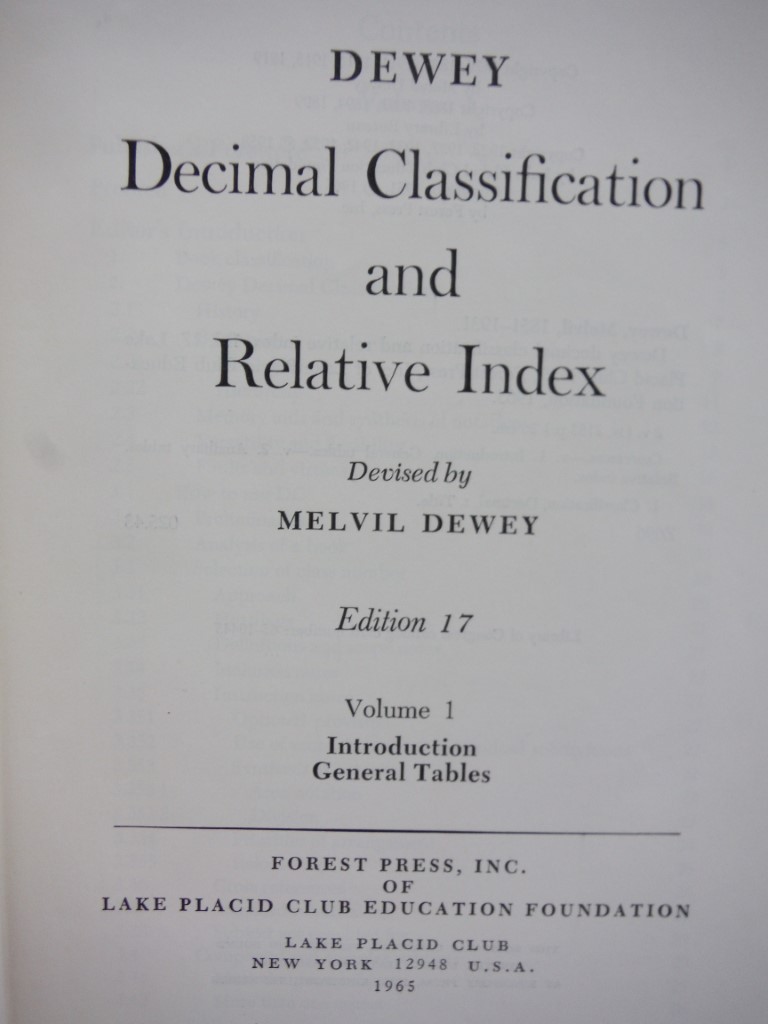 Image 1 of Dewey Decimal Classification and Relative Index Edition 17 Volume 1
