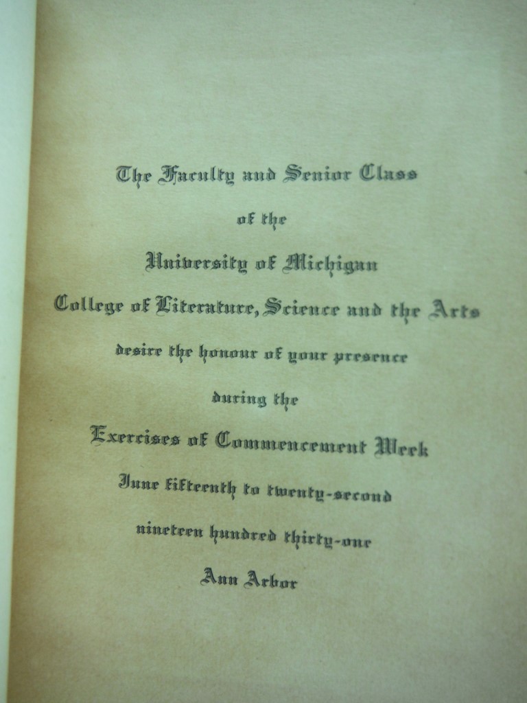 Image 2 of 1931 University Of Michigan Commencement Week Booklet