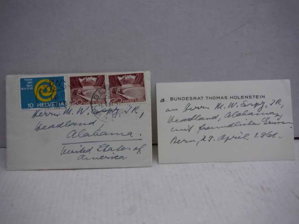Image 0 of Hand written envelope and card of Thomas Holenstein.
