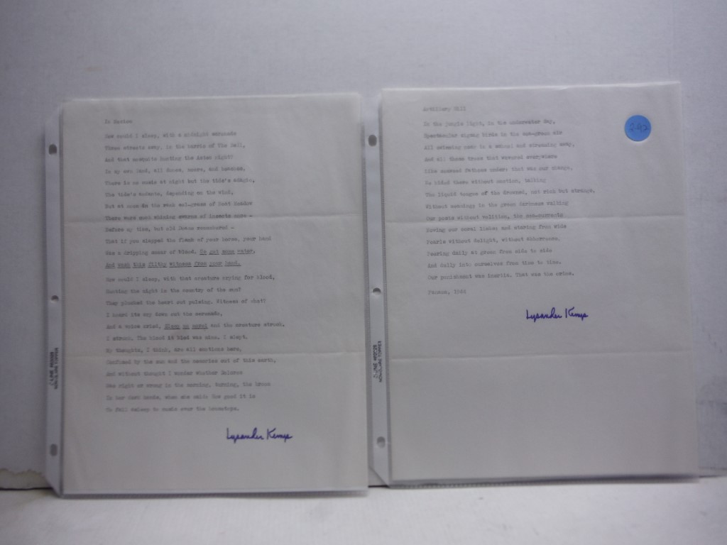 2 Signed typed poems of Lysander Kemp
