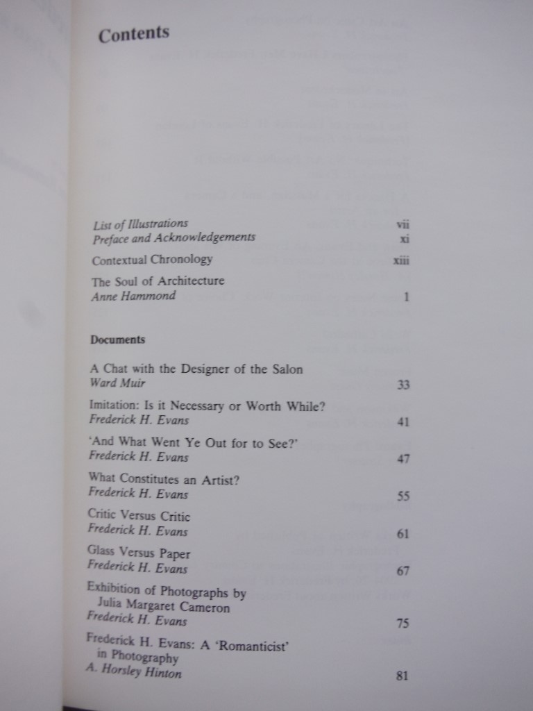 Image 2 of Frederick H Evans : Selected Texts and Bibliography (World Photographers Referen