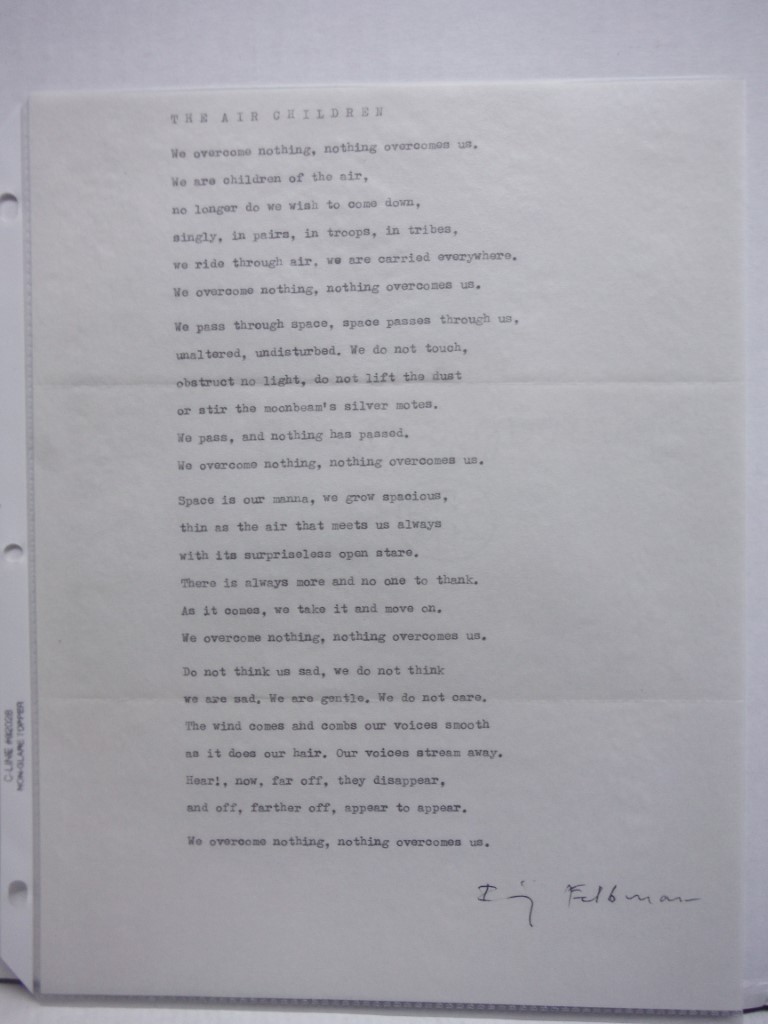 Image 0 of Signed typed poem of Irving Feldman.