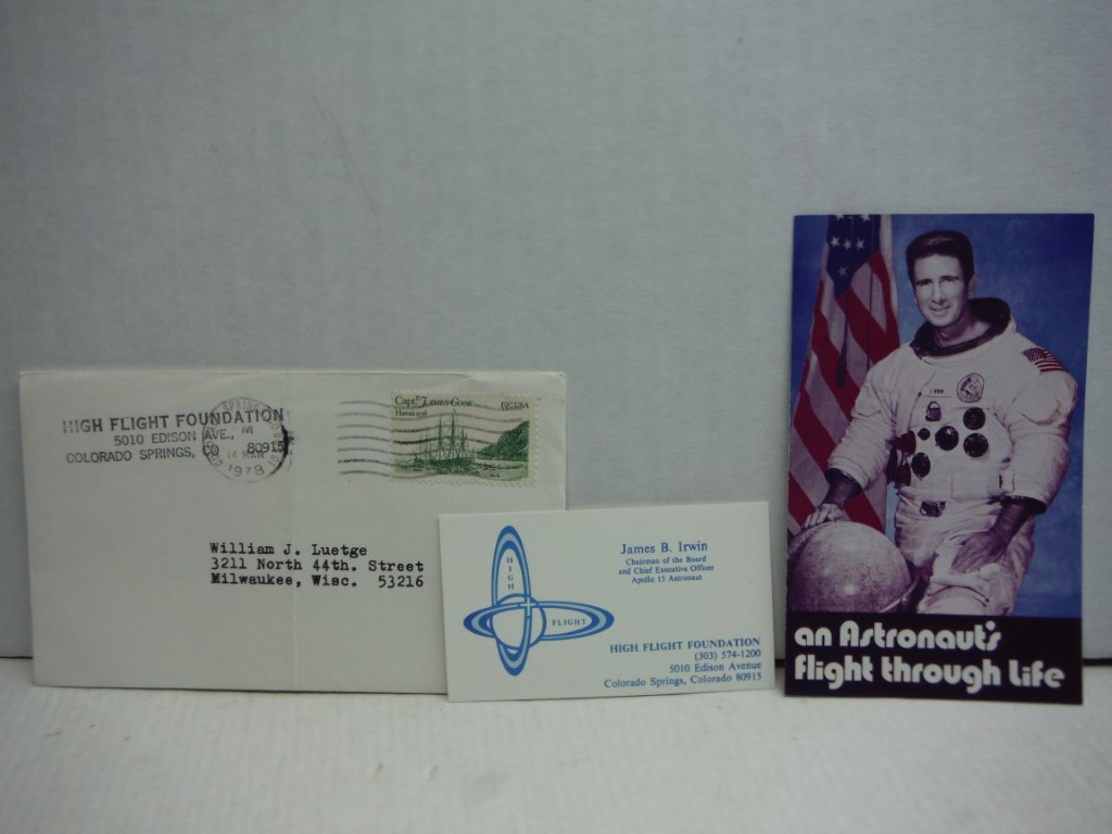Business card of James B Irwin, astronaut