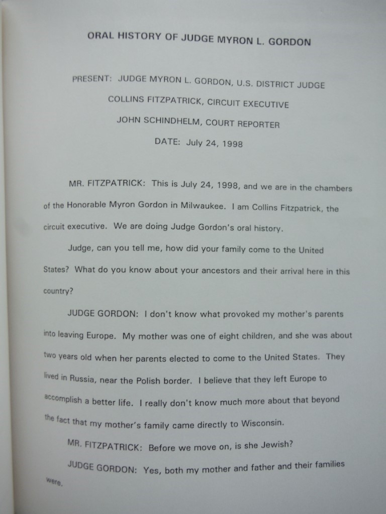 Image 2 of The Oral History of Judge Myron L. Gordon 
