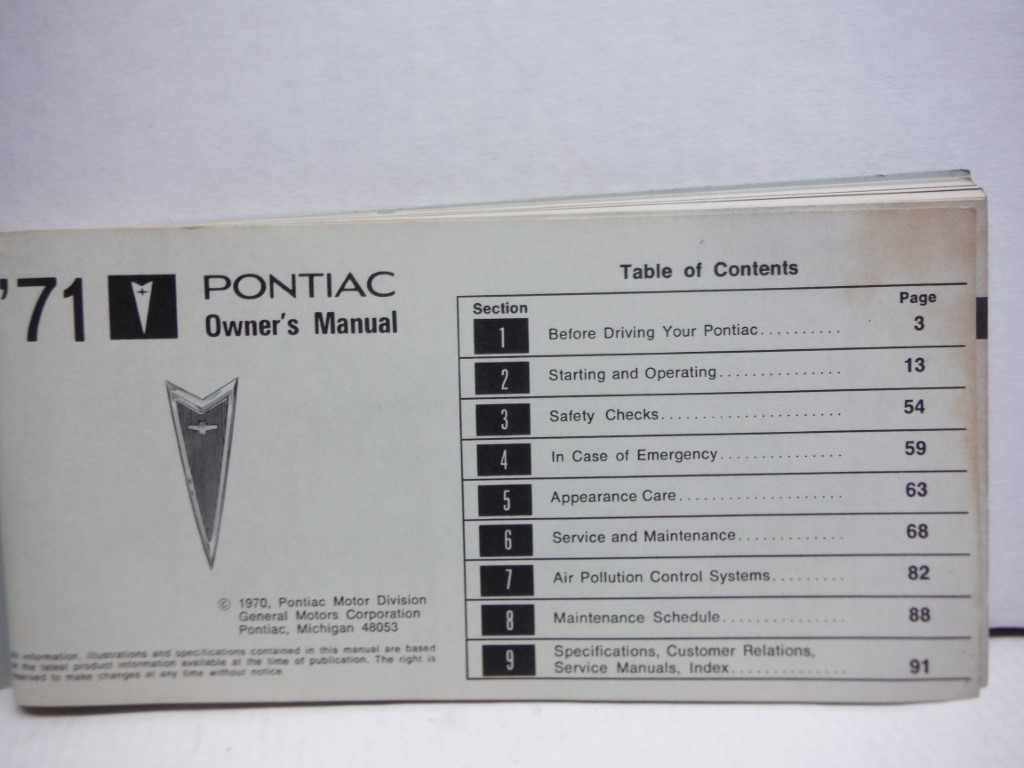 Image 1 of 1971 Pontiac Bonneville / Catalina / Grand Ville Owners Manual