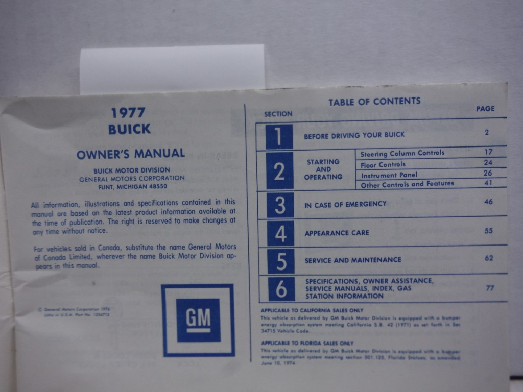 Image 1 of 1977 Buick Century & Regal Owners Manual