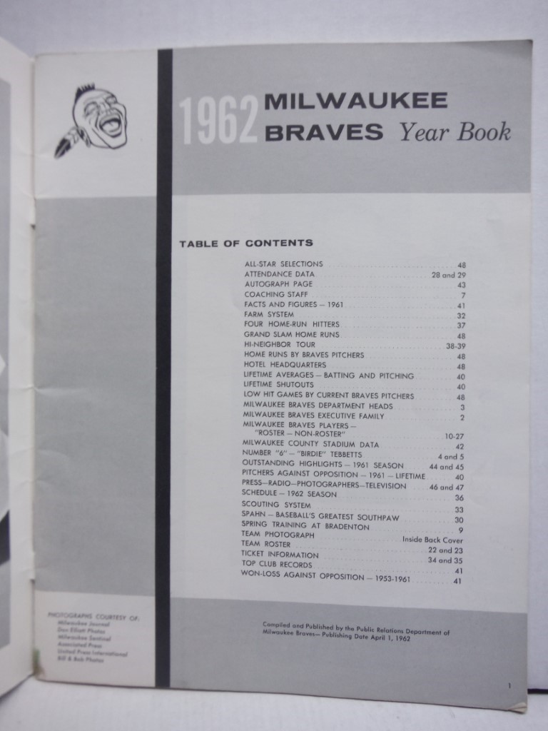 Image 1 of MILWAUKEE BRAVES TEAM YEARBOOK 1962-MLB-BASEBALL--AARON VF