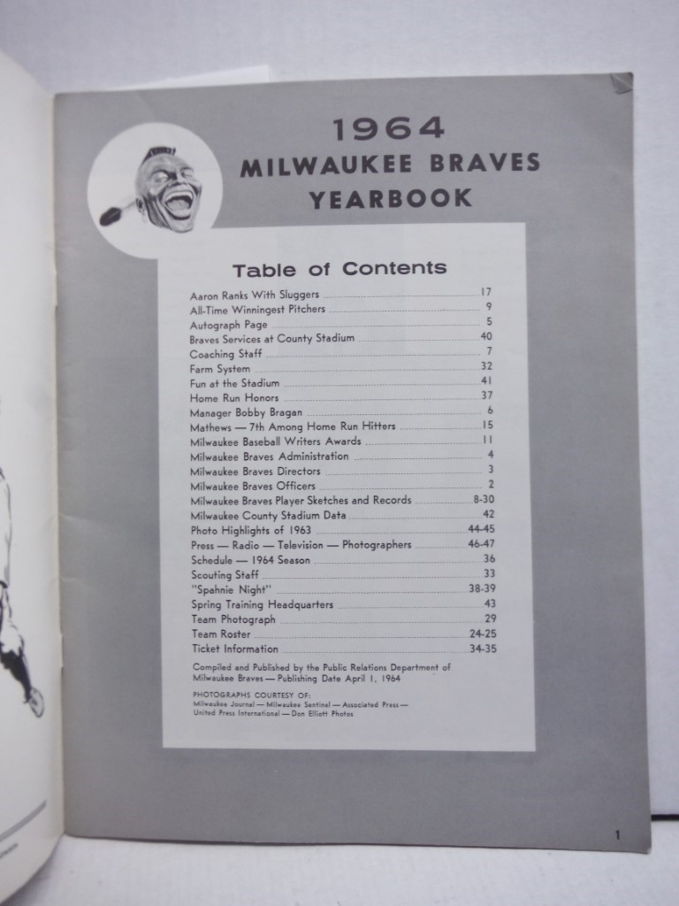 Image 1 of Milwaukee Braves Team Yearbook 1964-Hank Aaron-Warren Spahn-Eddir Matthews-VF