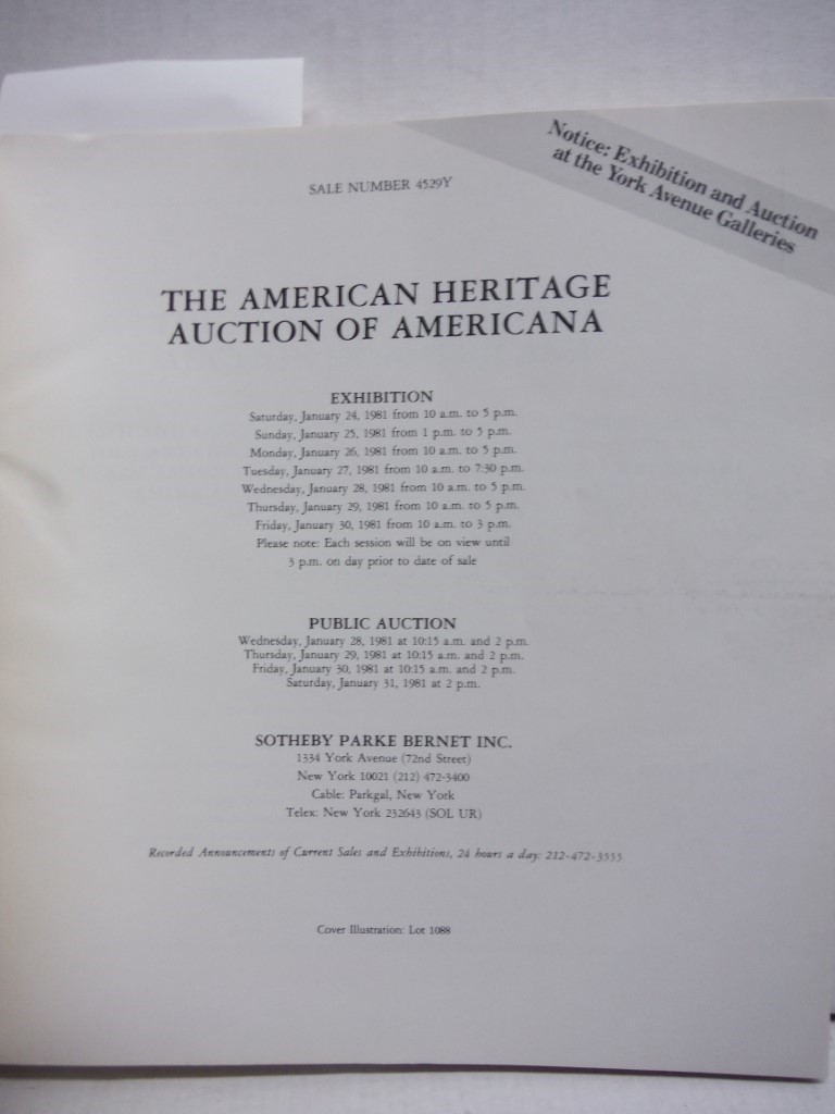 Image 1 of American Heritage Auction of Americana, Sotheby's 4529y January 28, 29, 30 and 3