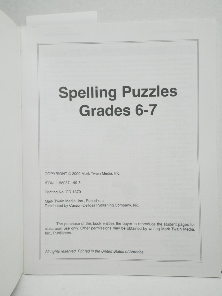 Image 1 of Spelling Puzzles, Grades 6 - 7