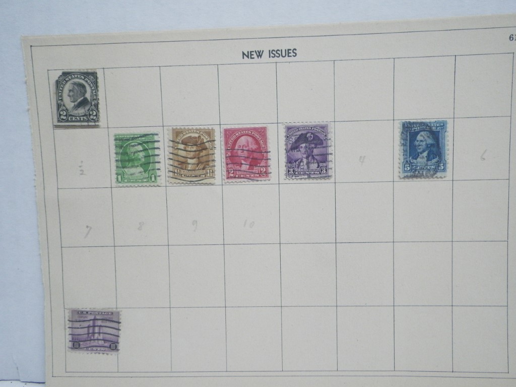 Image 0 of Page of 7 cancelled US 1-5 cent stamps circa 1923
