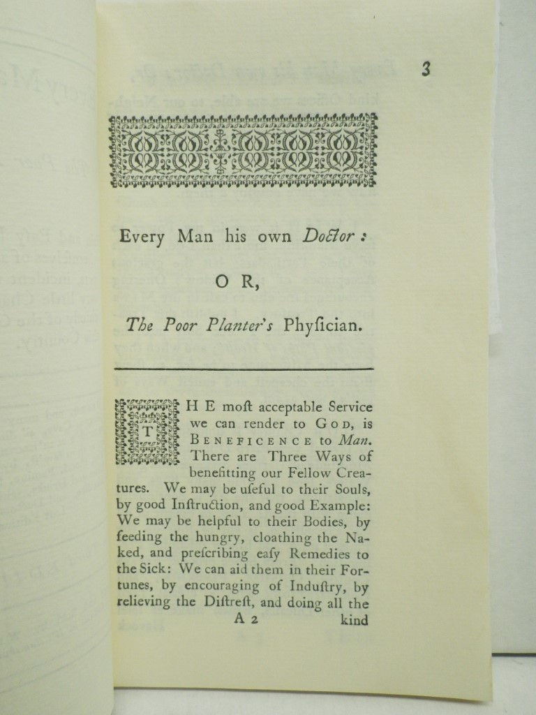 Image 1 of Every man his own doctor, or, The poor planter's physician, facsimile edition