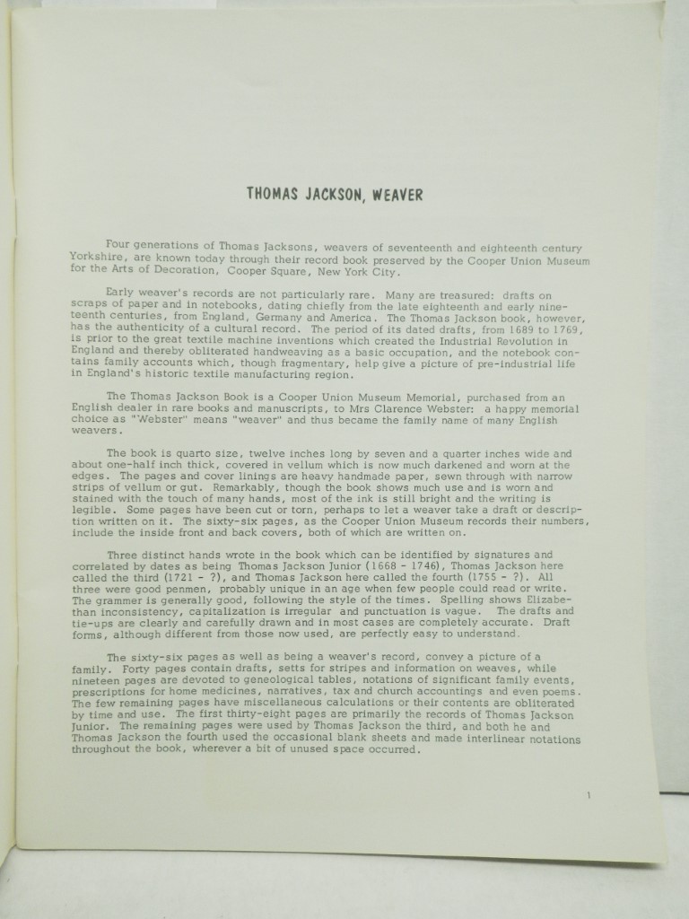 Image 2 of Thomas Jackson, Weaver: 17th and 18th Century Records (Shuttle Craft Guild Monog