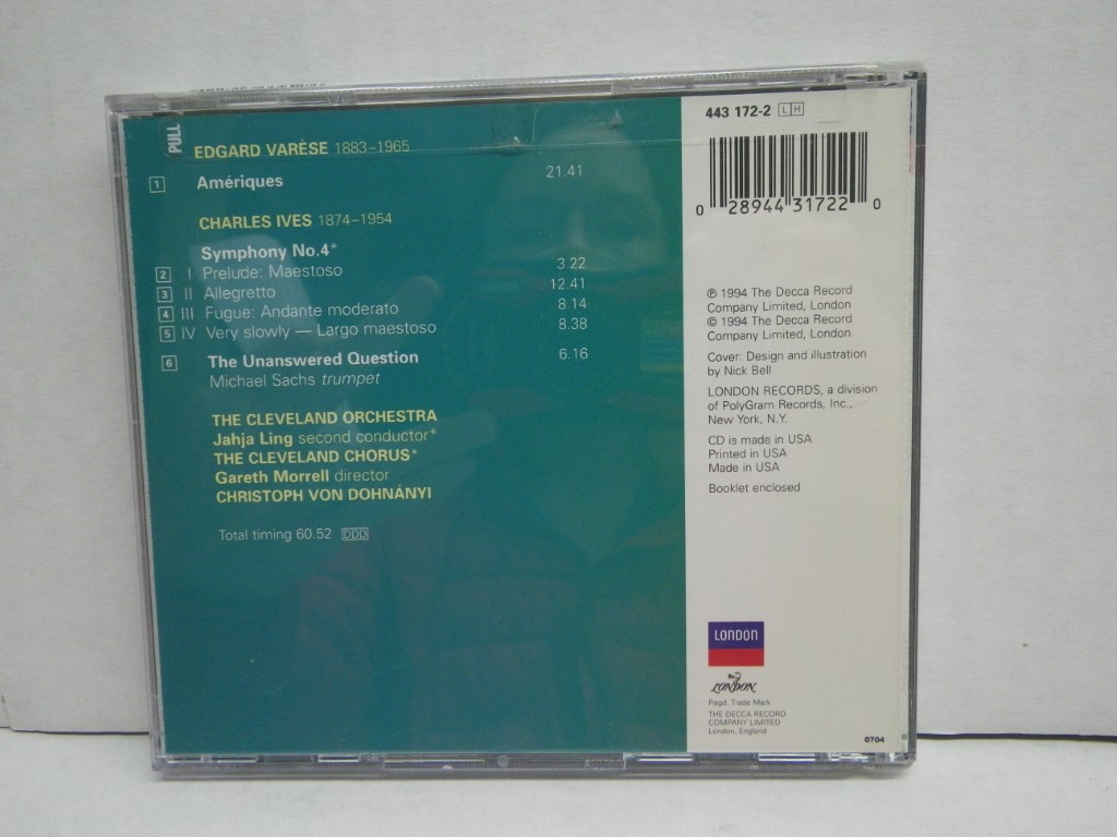 Image 1 of Varese: Ameriques; Ives: Symphony No 4, The Unanswered Question (London)