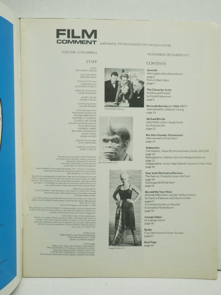 Image 1 of FILM Comment Magazine 1977 (vol. 13, nos. 1-6)