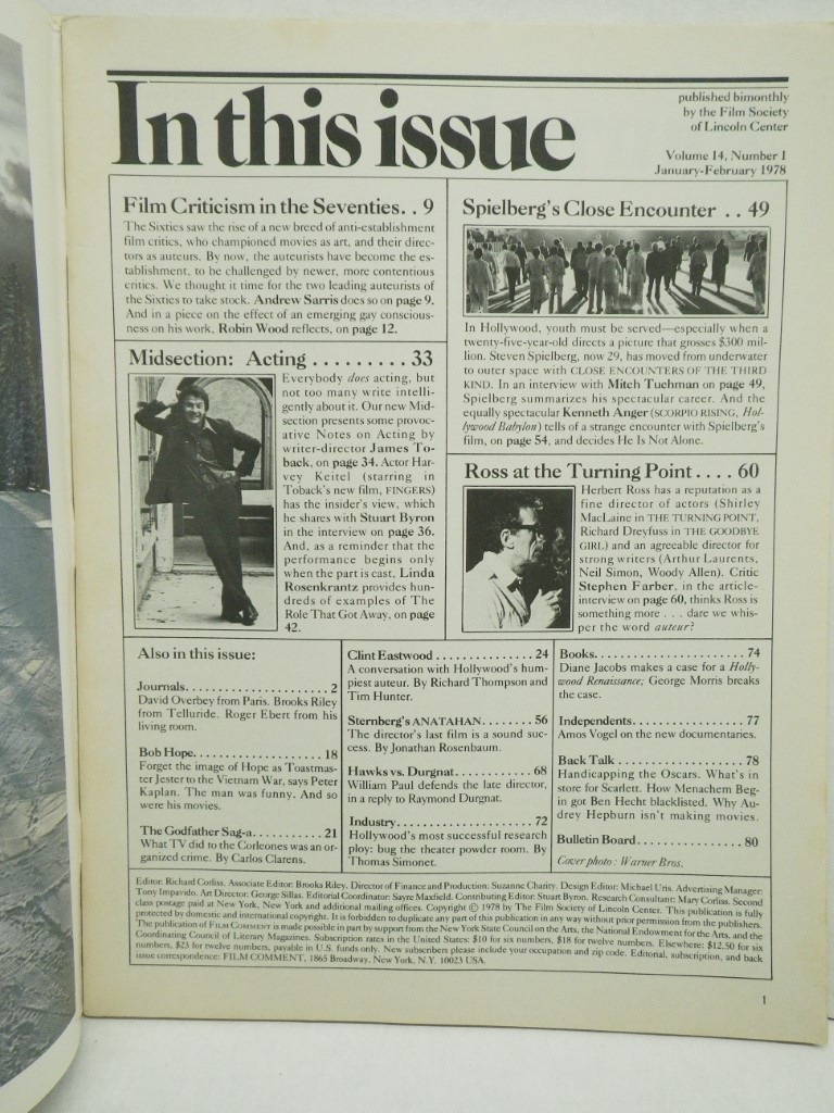 Image 1 of FILM Comment Magazine 1978  (Vol.14, nos.1-6)