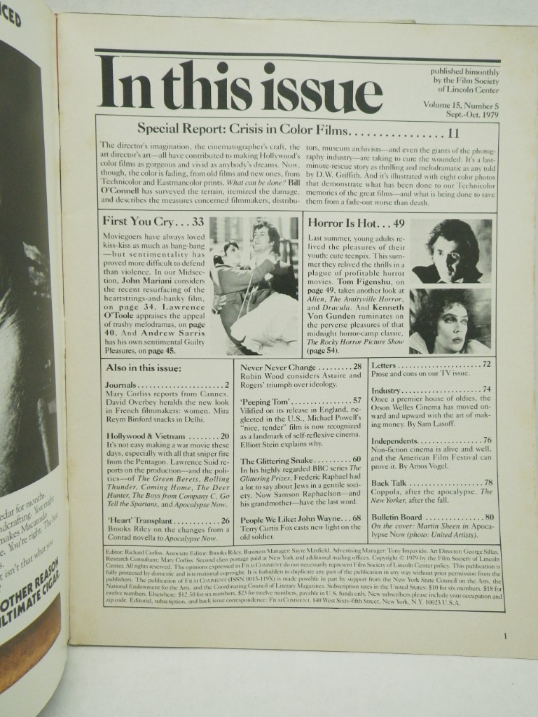 Image 1 of FILM Comment Magazine  1979  (Vol.15, nos.1-6)
