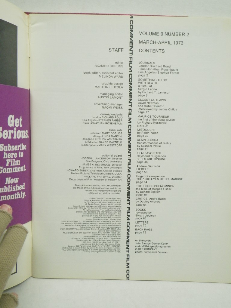 Image 1 of FILM Comment Magazine  1973  (Vol.9, nos.1-5)