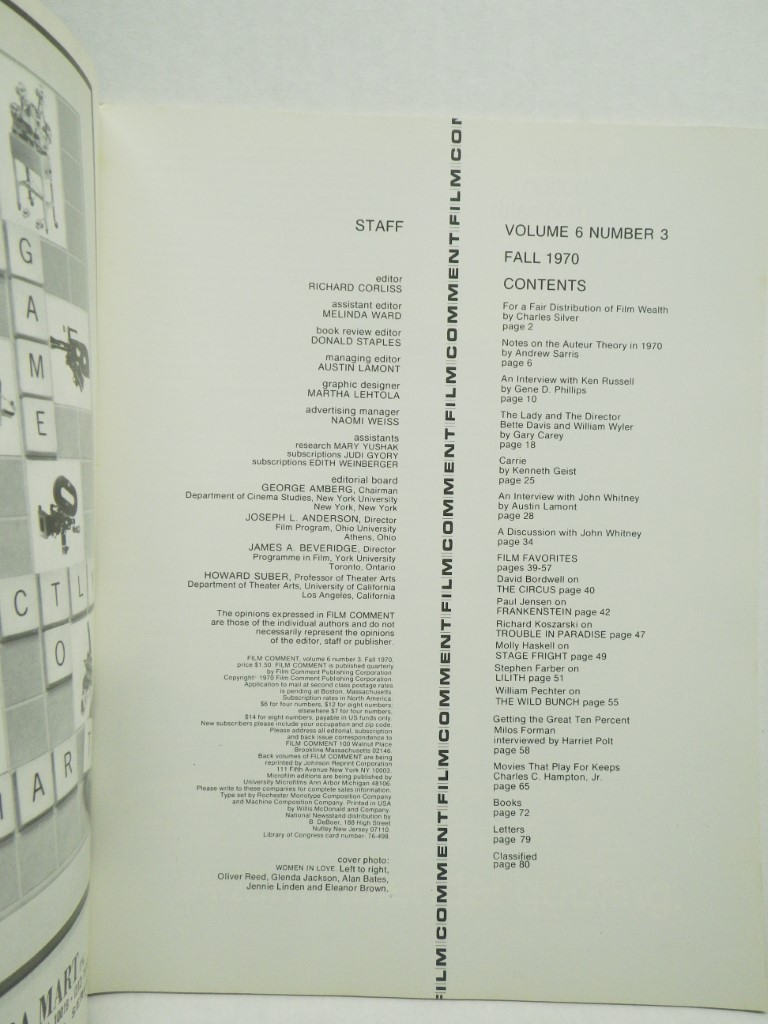 Image 1 of FILM Comment Magazine  1970  (Vol.6, nos.2-3)