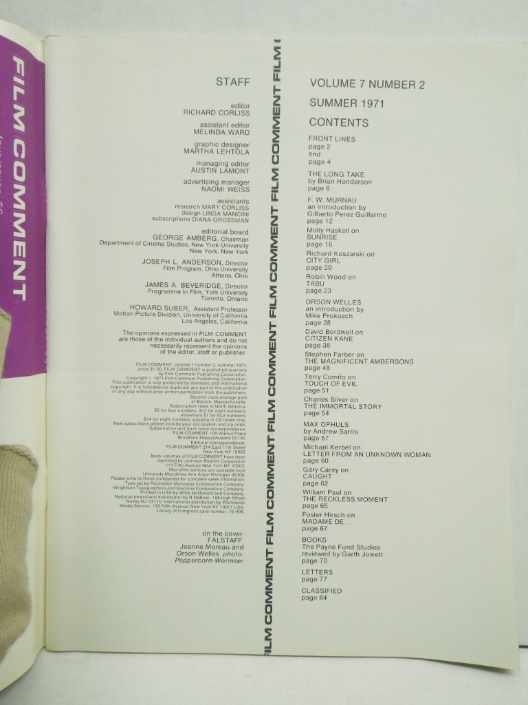 Image 1 of Film Comment Volume 7 Number 2 Summer 1971