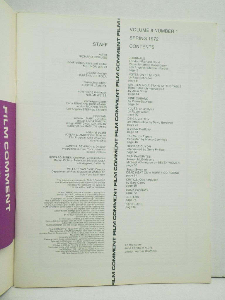 Image 1 of Film Comment Magazine 1972 (Vol.8, no.1; vol.8, no.3)