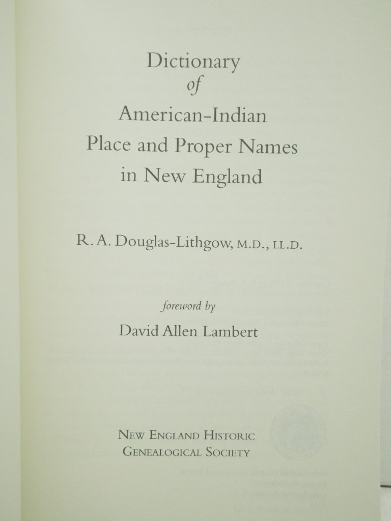 Image 1 of Dictionary of American-Indian Place and Proper Names in New England