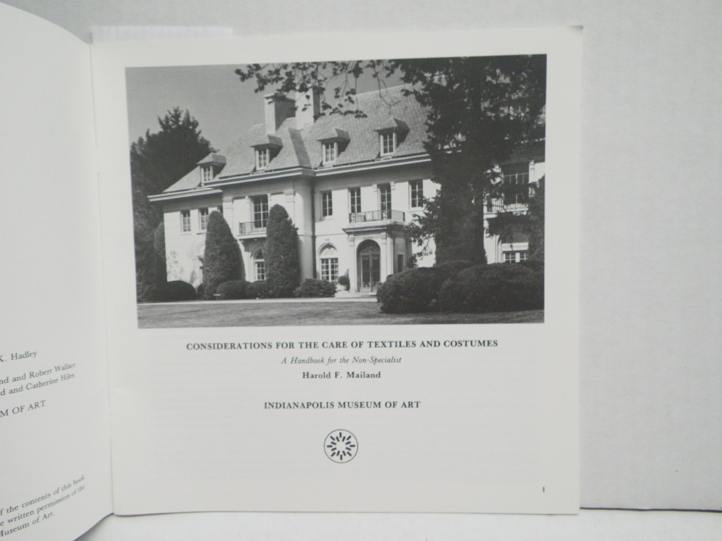 Image 1 of Considerations for the Care of Textiles and Costumes: A Handbook for the Non-Spe