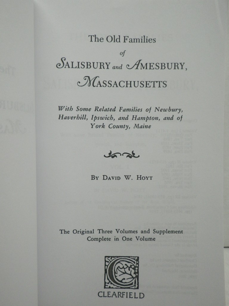Image 1 of The Old Families of Salisbury and Amesbury, Massachusetts : With some related fa