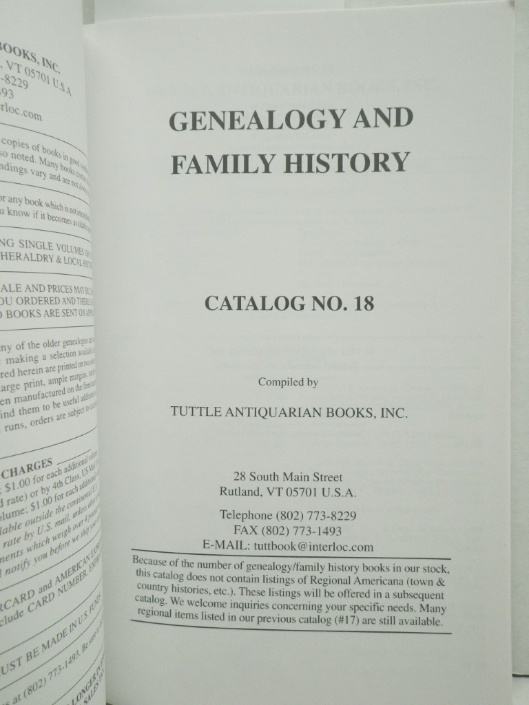 Image 1 of Genealogy and Family History: Catalog No. 18: Tuttle Antiquarian Books, Inc.