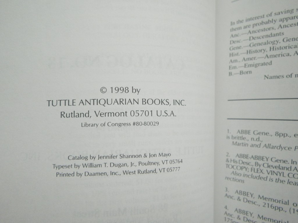 Image 2 of Genealogy and Family History: Catalog No. 18: Tuttle Antiquarian Books, Inc.