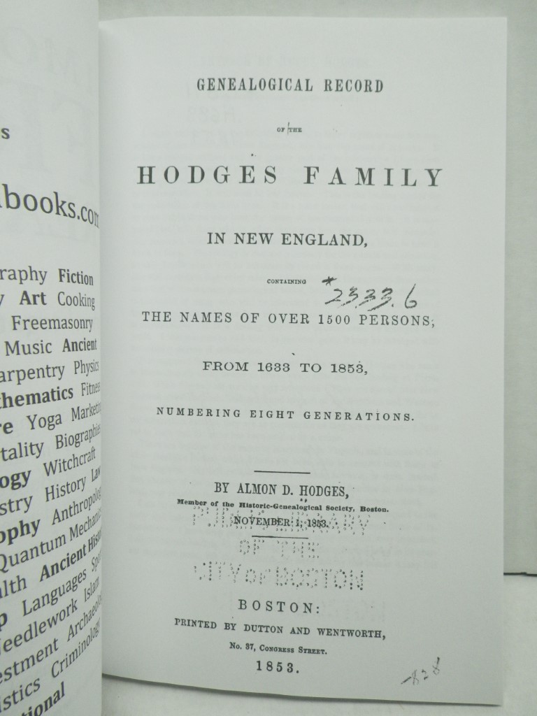 Image 2 of Genealogical Record of the Hodges Family in New England (Classic Reprint): Conta