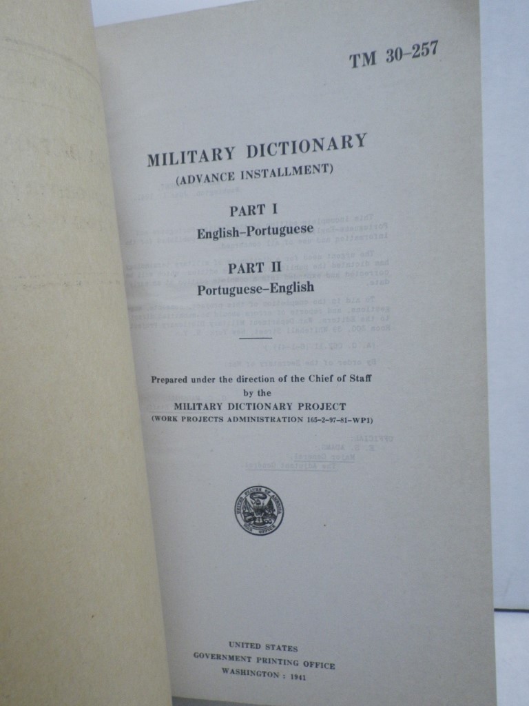 Image 1 of TM 30-257  Military Dictionary:  English-Portuguese, Portuguese-English
