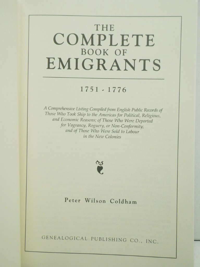 Image 1 of Complete Book of Emigrants, 1751-1776