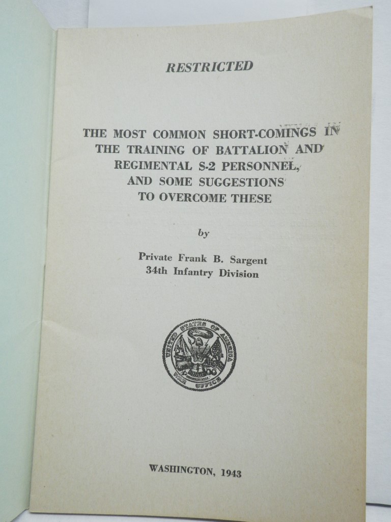 Image 1 of The Most Common Short-Comings in the Training of Battalion and Regimental S-2 Pe