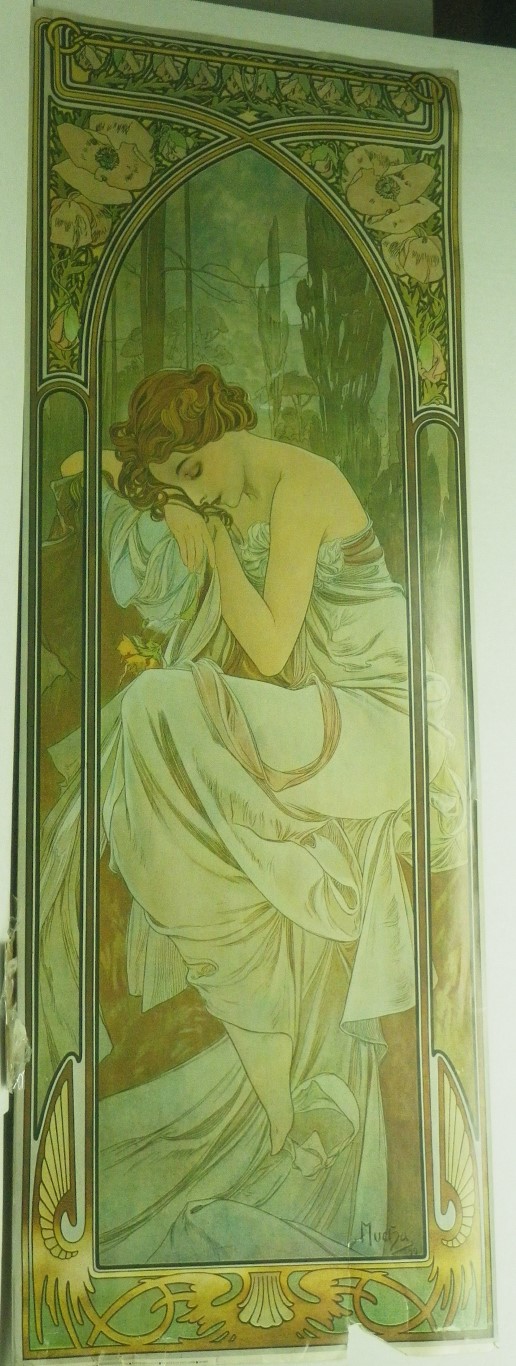 Mucha Poster, 45x16, Night's Rest, vintage