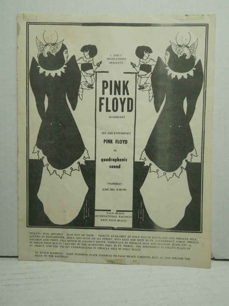 Pink Floyd Flyer Vintage 1973 Original, 14x 11 Good