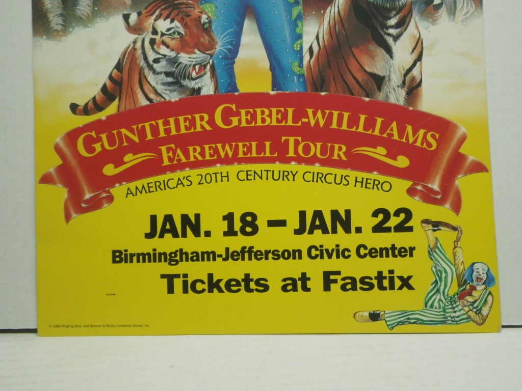 Image 2 of VTG ORG Barnum & Bailey Circus, Gunther Gebel-Williams Farewell Tour Poster 1988