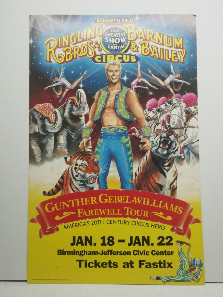 VTG ORG Barnum & Bailey Circus, Gunther Gebel-Williams Farewell Tour Poster 1988