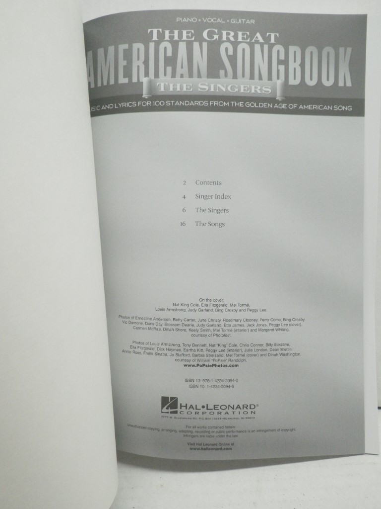 Image 1 of The Great American Songbook The Singers | Piano, Vocal, Guitar Songbook | 100 Ti