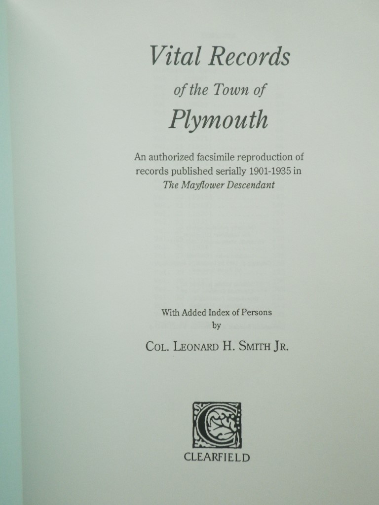 Image 1 of Vital Records of the Town of Plymouth:  An Authorized Facsimile Reproduction of 