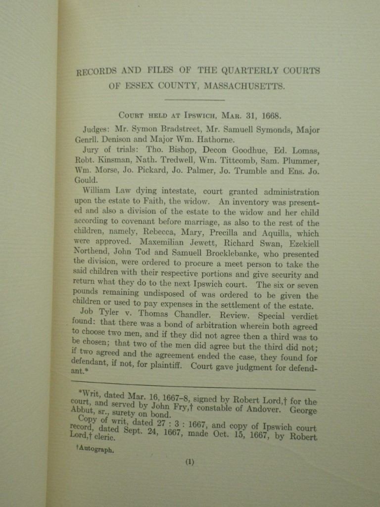 Image 2 of Records and Files of the Quarterly Courts of Essex County, Massachusetts (Volume