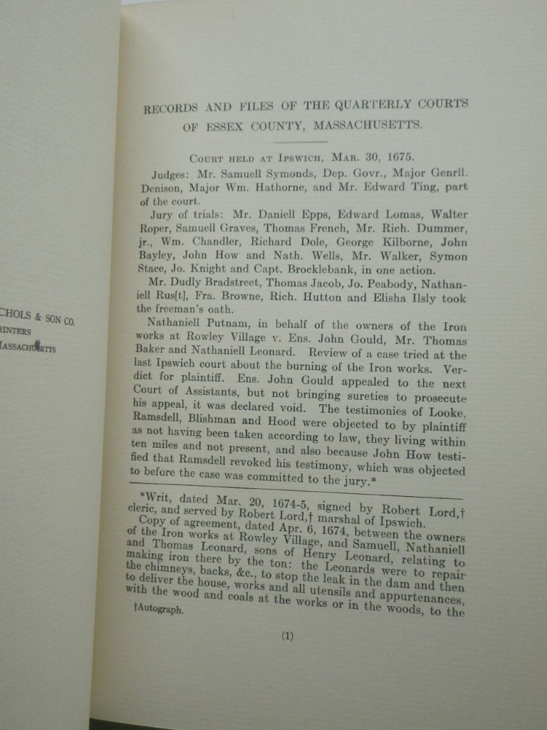 Image 2 of Records and Files of the Quarterly Courts of Essex County, Massachusetts (Volume