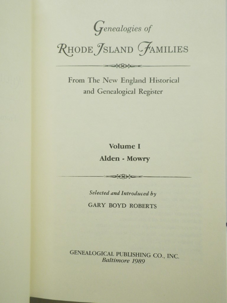 Image 1 of Genealogies of Rhode Island Families (Volume I  Alden - Mowry)