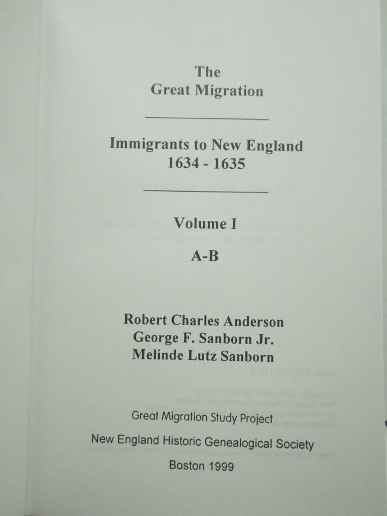 Image 2 of THE GREAT MIGRATION BEGINS: IMMIGRANTS TO NEW ENGLAND, 1634-1635: VOL. I: A - B 