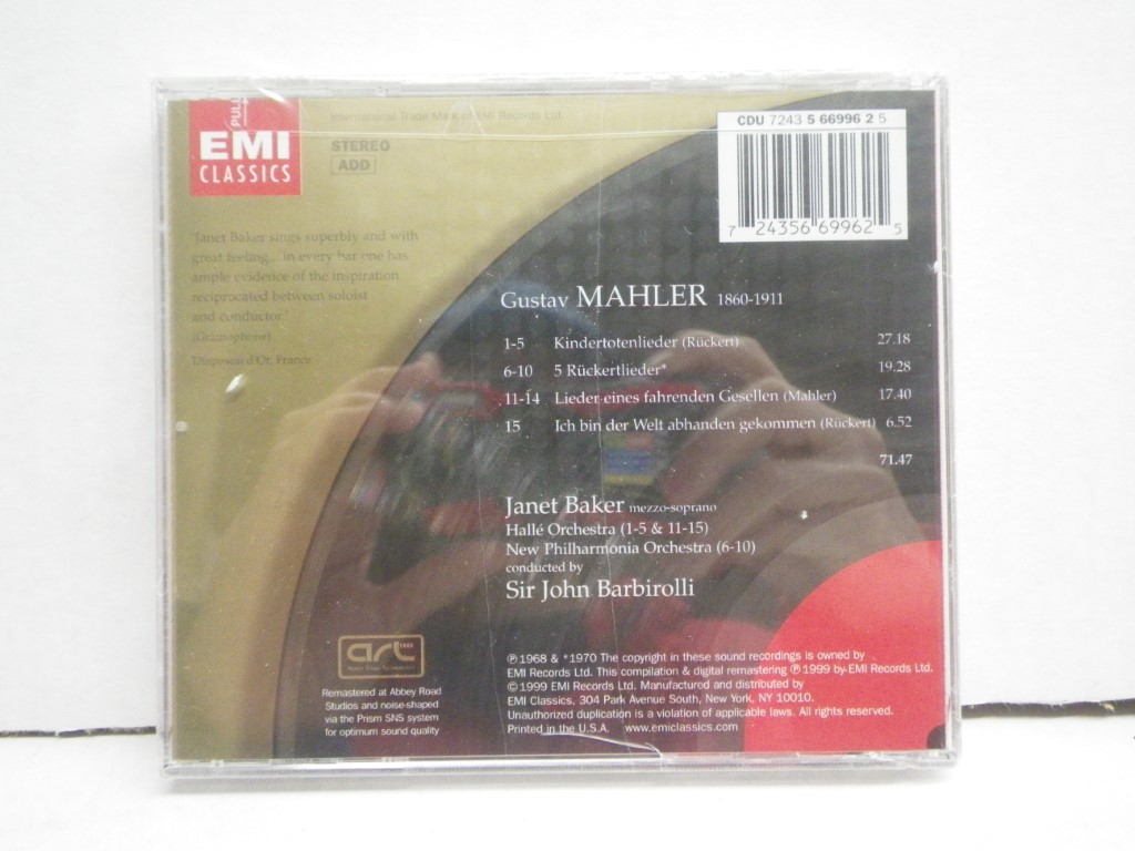 Image 1 of Great Recordings Of The Century - Janet Baker Sings Mahler: kindertotenlieder / 