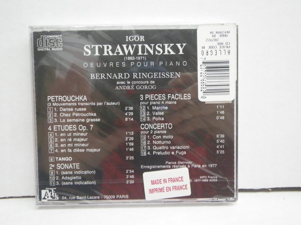 Image 1 of Strawinsky Oeuvres pour piano - BERNARD RINGEISSEN (1986-05-04)